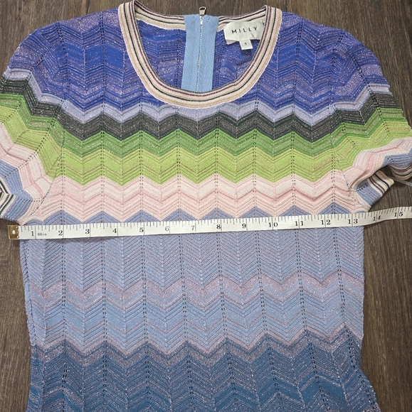 Milly Knit Chevron Zig Zag Midi Dress Multicolor Metallic – Size S - Picture 13 of 15